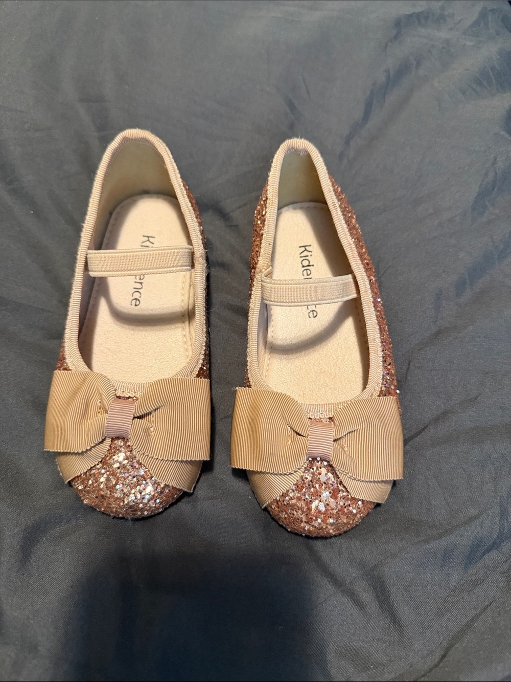 Kids' Glitter Bow Dress Flats in Rose Gold